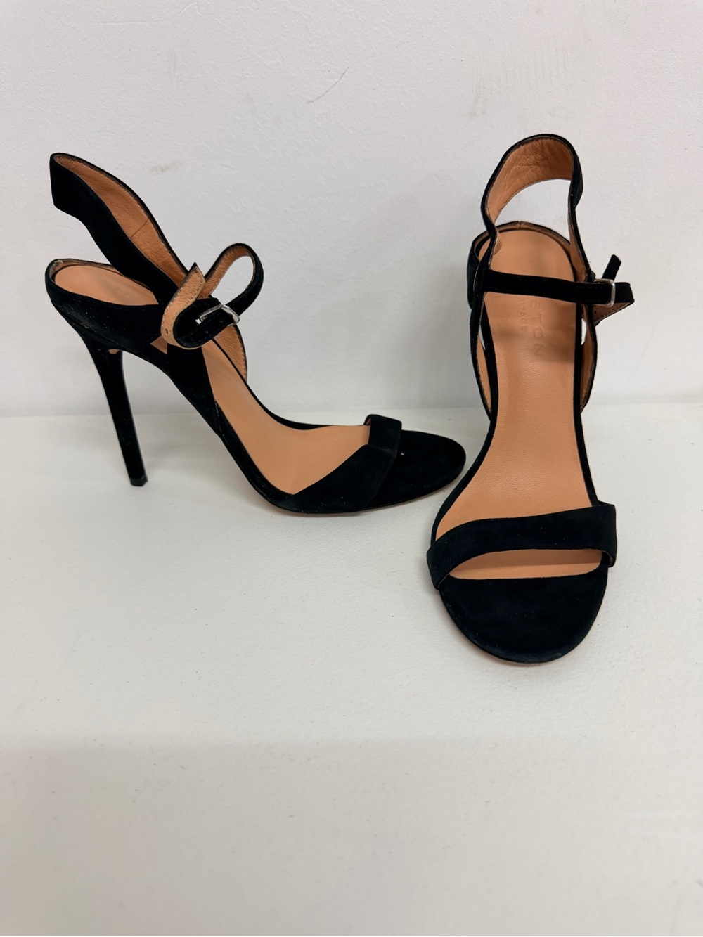 Halston Heritage Black Suede Stiletto Ankle-Strap Sandals